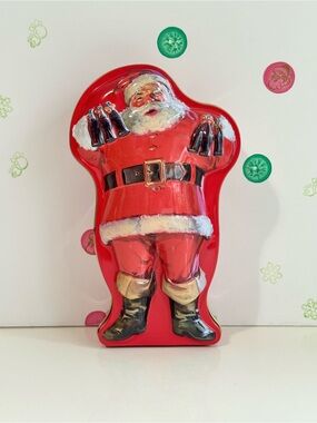 Vintage Coca-Cola Red Santa Claus Embossed Tin w/ Holiday Playing Cards